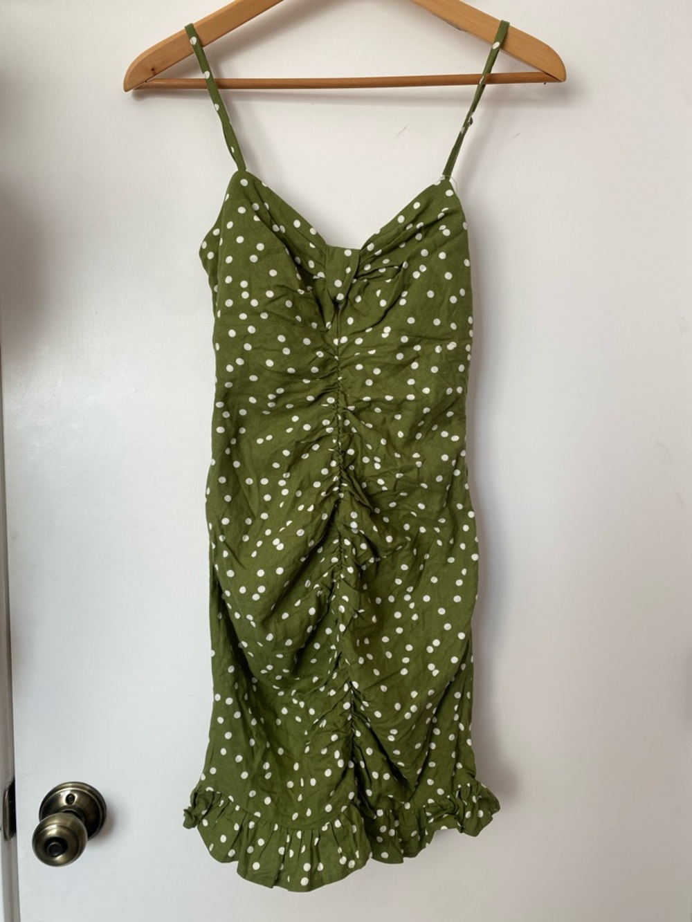 ZARA Green Polka Dot Ruched Slip Dress NWT! - Picture 3 of 10